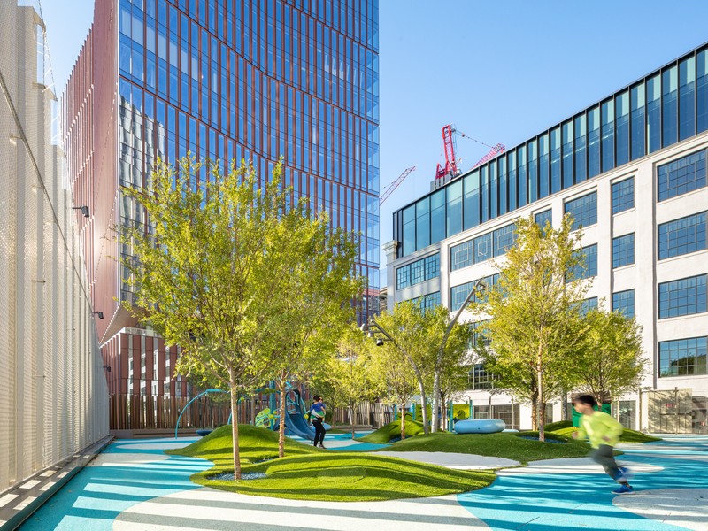 The TCC Kendall child-care facility at the graduate student residence tower (E37) in the heart of Kendall Square includes a playground. Photo: John Horner